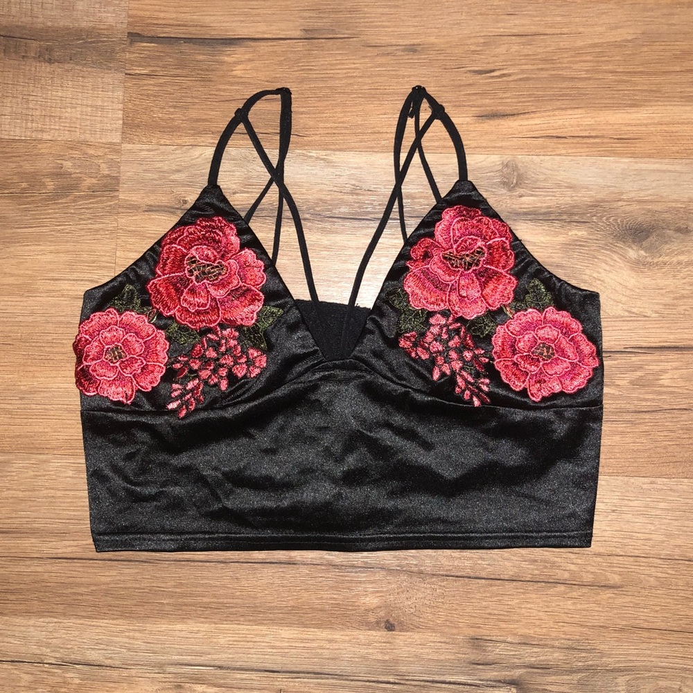 Black satin crop top